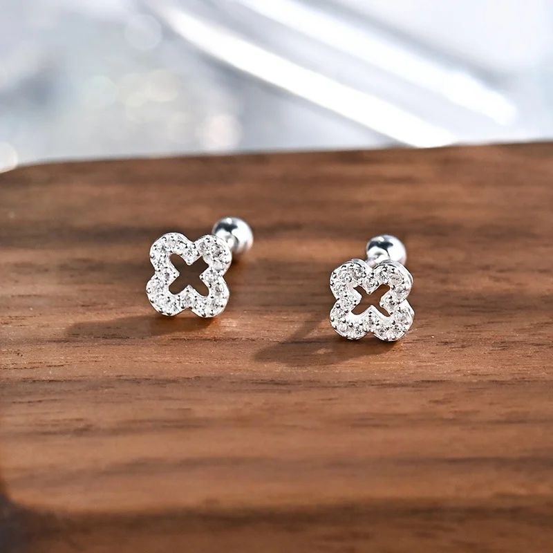 

925 Sterling Silver Plated 14K Gold Black White Zircon Flower Earrings for Women Exquisite Luxurious Party Ear Accessories