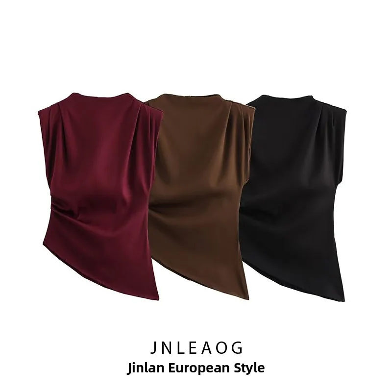 JNLEAOG 여성용 패셔너블 스트리트 스타일 셔츠 패드 숄더 장식 플리츠 다용도 탑 폴리에스터 섬유 레귤러 길이