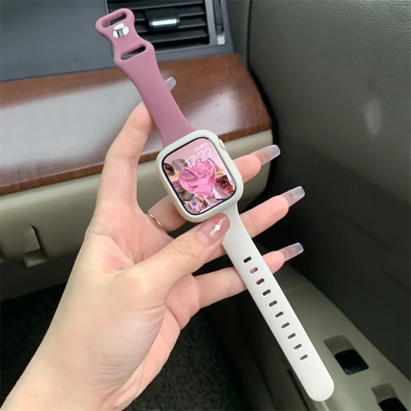 2023 nowy smukły silikonowy futerał + pasek do Apple Watch Band 49mm 45 44mm 41 40 38 42 Correa Band do zegarka seria Ultra 8 7 6 SE 5 4