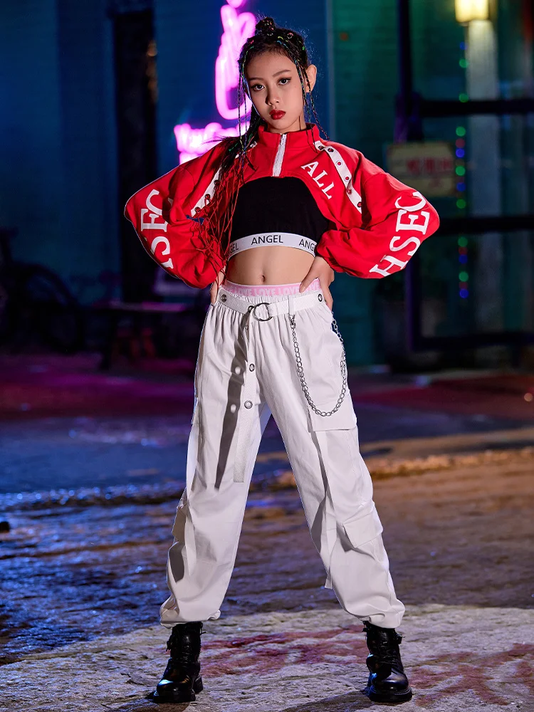 New Girls' Jazz Dance Suit, Exposed Navel Vest, Loose Trousers, Hip-hop Children's Hip-hop Practice Performance Suit