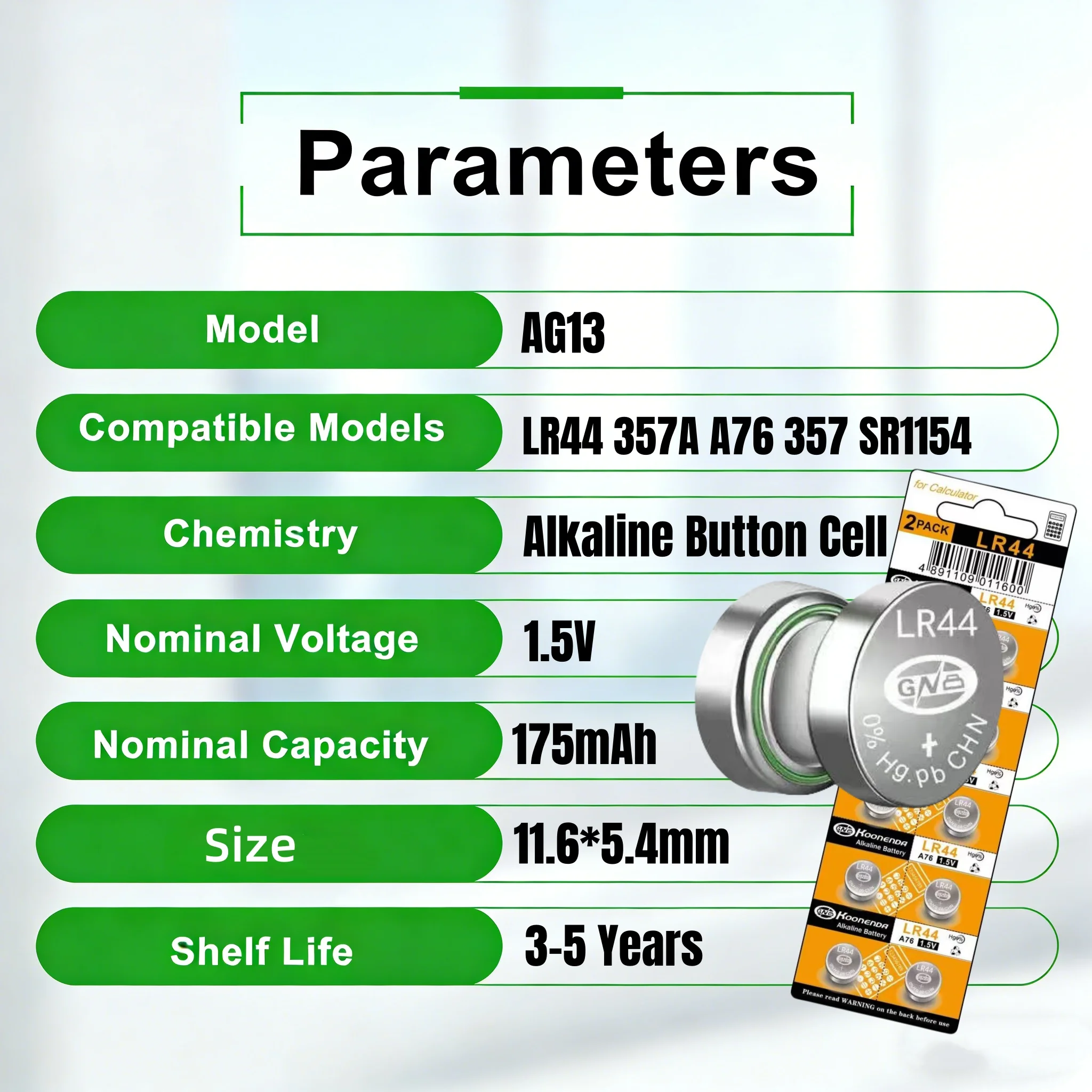 AG13 LR44 357A 1.5V Button Cell Battery A76 357 SR44 LR1154 SR1154 Button Coin Batteries L1154 Battery for Watch Toy Remote