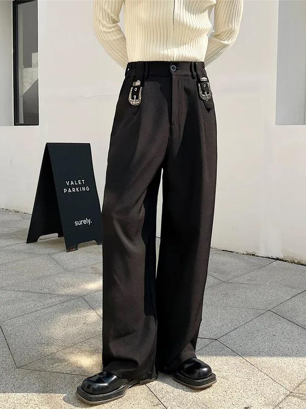 

Мужские брюки в стиле ретро, металлического синего цвета, повседневные, прямого кроя, широкие, струящиеся, длинные, молодежные, всесезонные