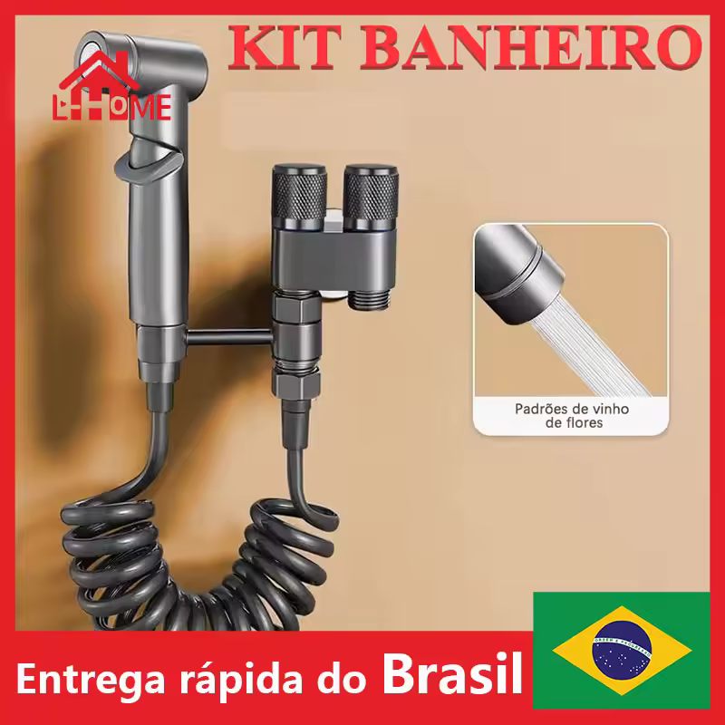 Kit de pistola pulverizadora de vaso sanitário preta com bico duplo e saída de água separada - conjunto de hardware para banho
