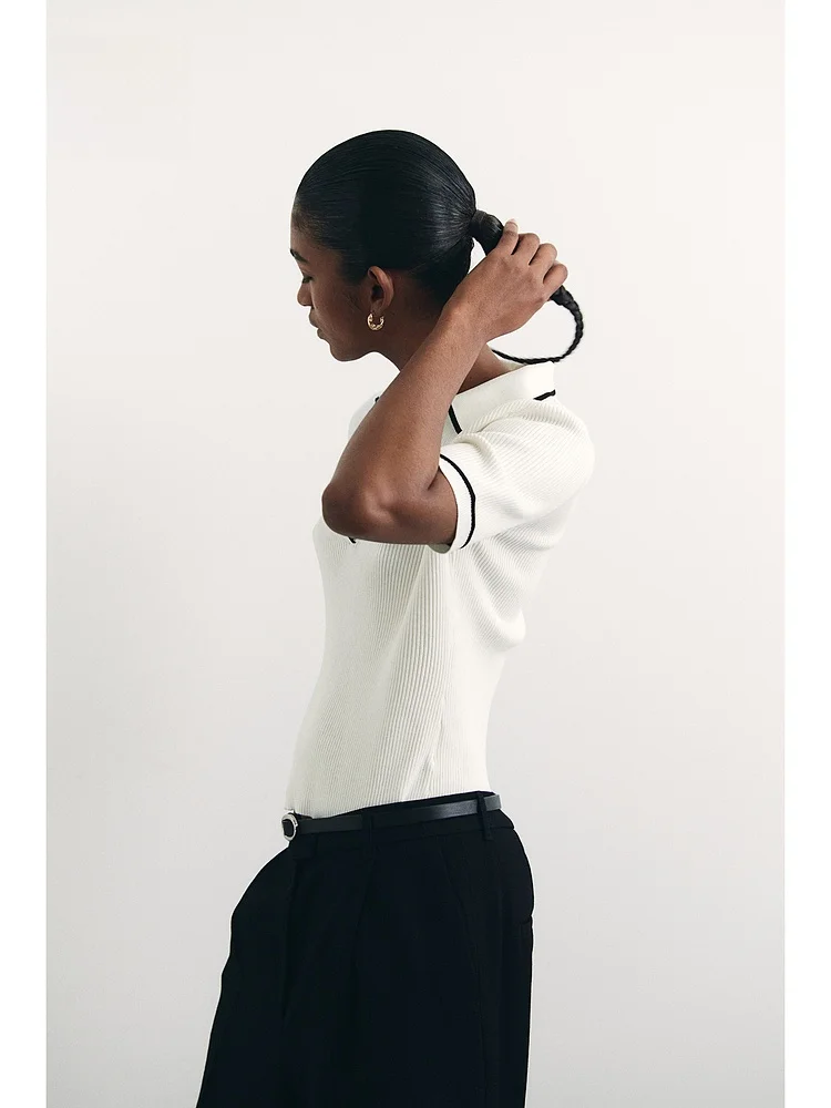 

H&M Women's Knitted Ribbed irt ort Sve 2025 Spring Season Viscose Fiber 70% Nylon Fiber 30% ort Length Model