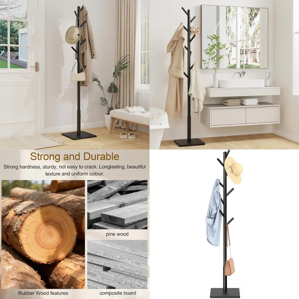 

Компактная вешалка для одежды с квадратным основанием, регулируемая и простая в сборке, с 8 крючками для шляп и одежды, идеально подходит для дома и...