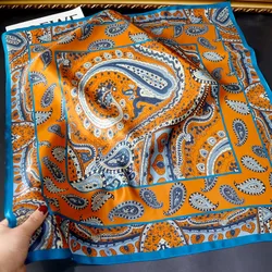 Pañuelo de seda de imitación naranja para mujer, envolturas de decoración para exteriores, bufanda cuadrada con estampado de anacardo, 70x70cm, primavera y verano