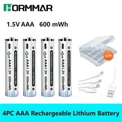 HORMMAR 1.5V 600mWh USB Li-ion Aaa Battery AAA Rechargeable Battery 3A 1.5Volt Lithium Batteries Toys Camera Flashlight Clock