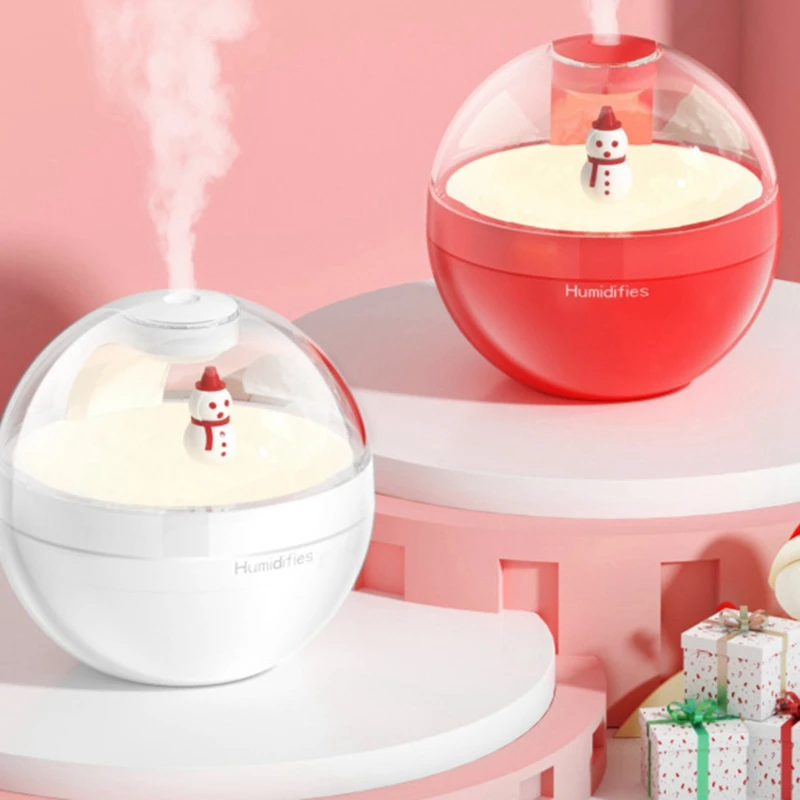 Humidificador de aire de muñeco de nieve con luz nocturna, difusor de aceite esencial, fabricante de niebla USB, rojo, 1 Juego