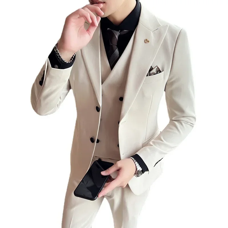 High Quality Groomsmen Peak Lapel Groom Tuxedos Baby Blue Men Suits Wedding Prom Man Blazer Jacket Pants Vest Tie S-6XL