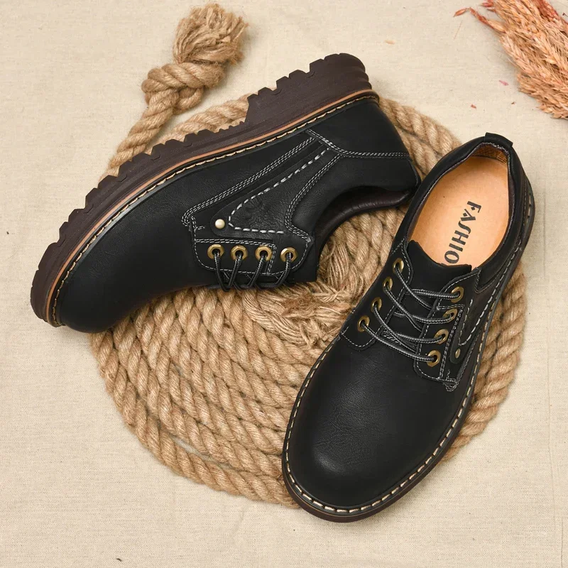 Men's Leather Boots Men Shoe Work Fleece for Warmth Stylish Comfortable Wear-resistant Anti-slip Autumn Winter New Main Push