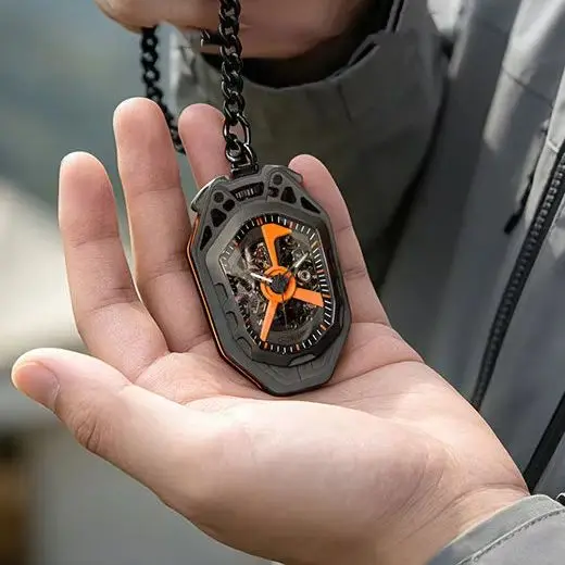 CRONUSART Men Automatic Watch 45mm*69mm Mechanical Pocket Watches Titanium Case Luminous Sapphire Skeleton Dial Cuban Link Chain
