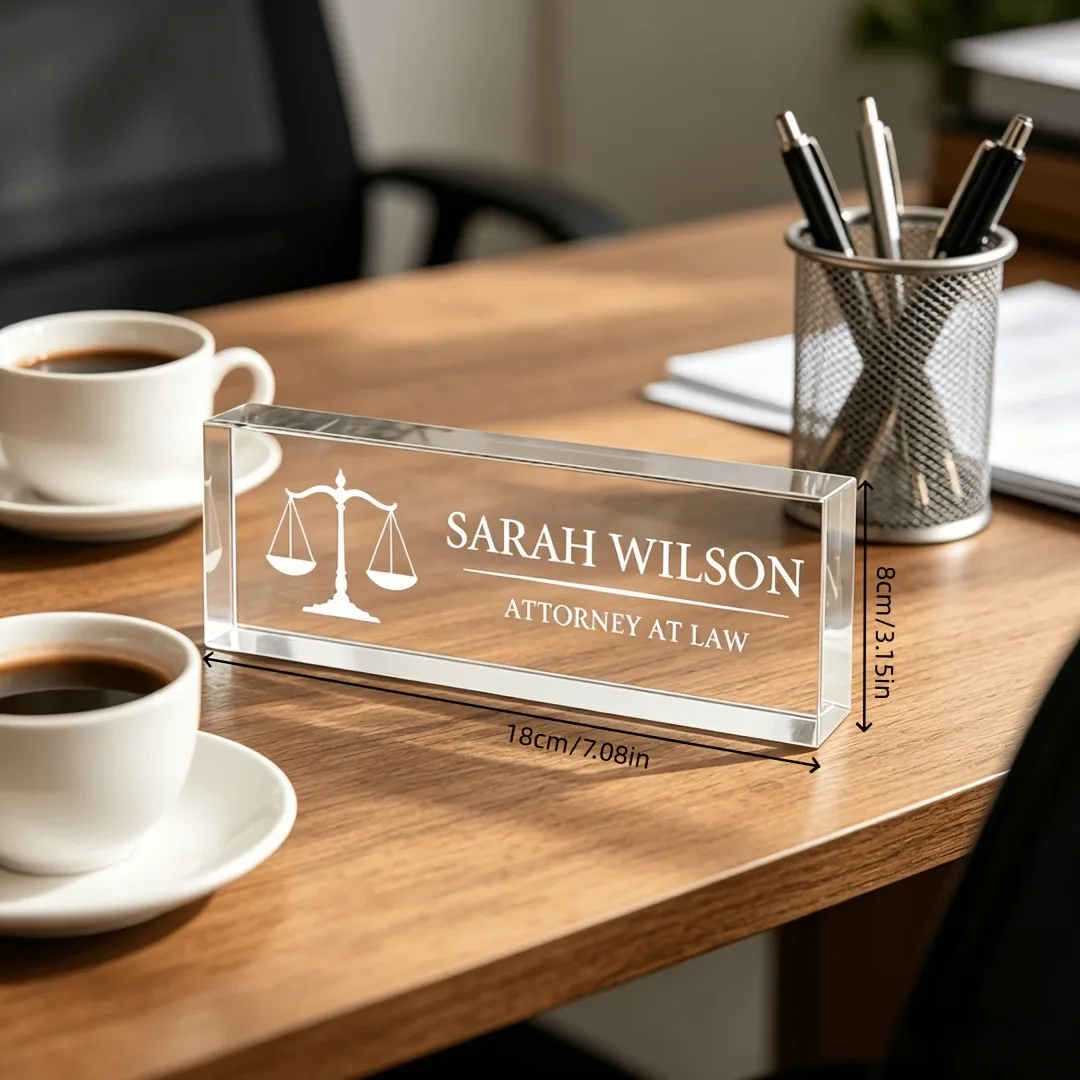 Personalized Lawyer & Judge Acrylic Desk Name Plate, Custom Clear Sign, Law School Graduation Attorney Thank‑You Gift view 3