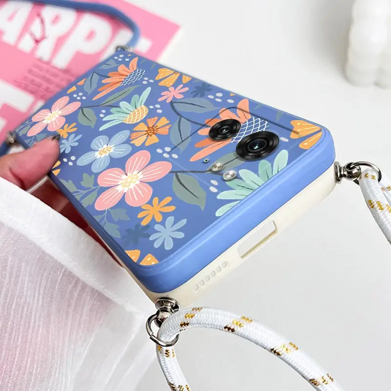 EDGE40 Blooming Season Crossbody Lanyard Silicone Phone Case dla Motorola Moto EDGE 40 30 20 40Neo E32 E22i E22 E13 E20 E7 Cover — zdjęcie 3