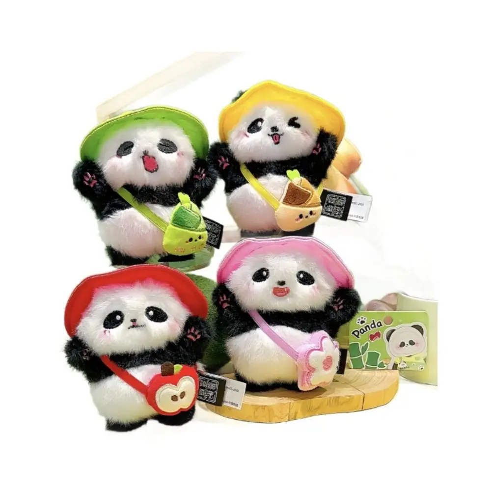 Backpack Ornaments Candy Color Plush Panda Pendant Cute Expression Plush Doll Panda Plush Keychain with Bag Funny Bag Decor