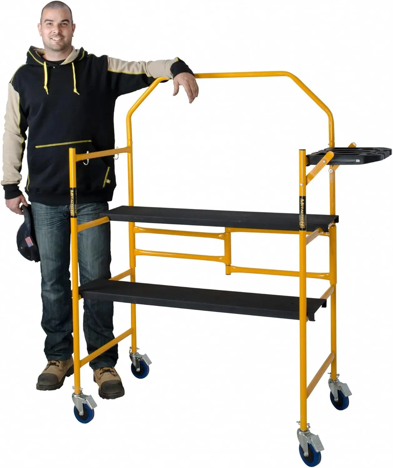 Plataforma de andaime de 4 pés, plataforma de andaime ajustável, dobrável e rolante com rodas de travamento de 4 polegadas para construção e faça você mesmo