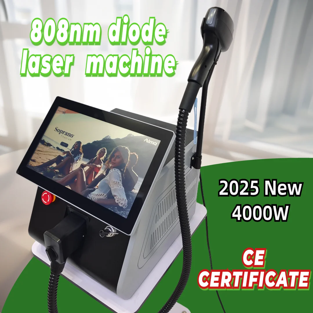 آلة إزالة الشعر بالليزر المهنية المحمولة 4000 واط ديود الكسندريت 4 أطوال موجية 755nm 808nm 1064nm نظام تبريد الجليد