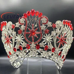 Levery Big Red Bridal Crown Pageant Miss Tiaras Headdress Bride Wedding Dress Hair Jewelry Accessories