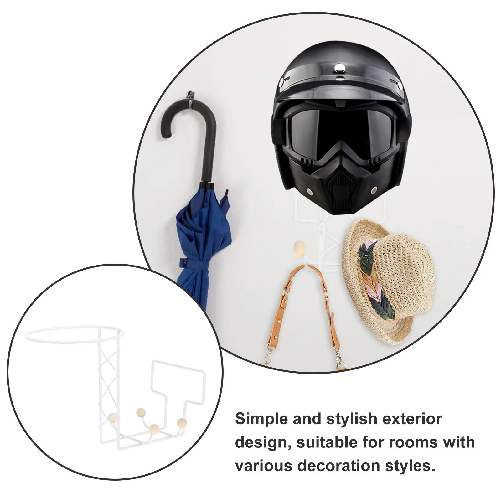 Wall Mount Hanger Stand for Motorcycle Motorbike Helmets Hats PVC Wood Iron Construction Strong Load Bearing Stylish - view 3