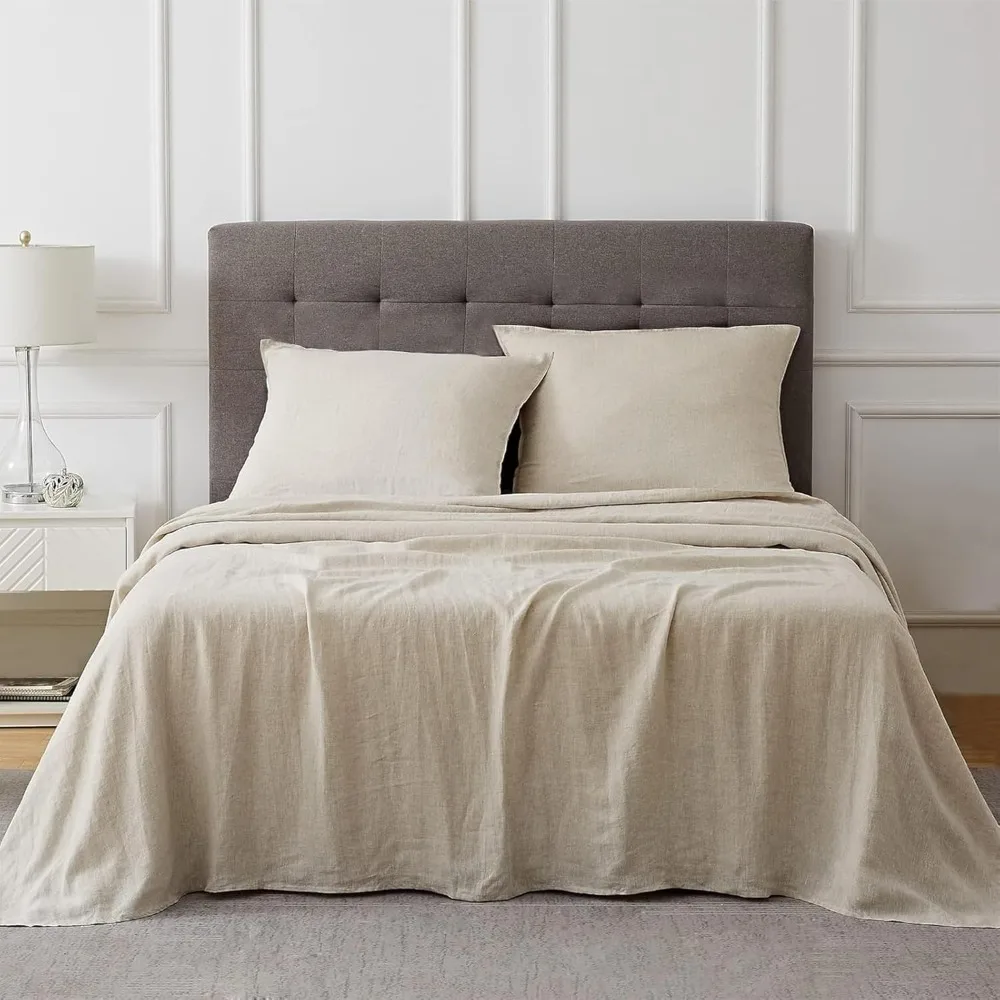 

Talasily Linen Sheets-King Size Sheets Set,Blend from Linen Cotton Bedsheets,All Seasons Soft Breathable 4 Piece Set-Beige