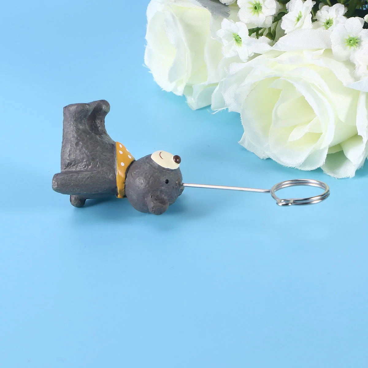 

Resin Message Folder Little Bear Dark Gray Animal Desktop Ornament Photo Clip Cartoon Note Holder for Wedding Party Office Table