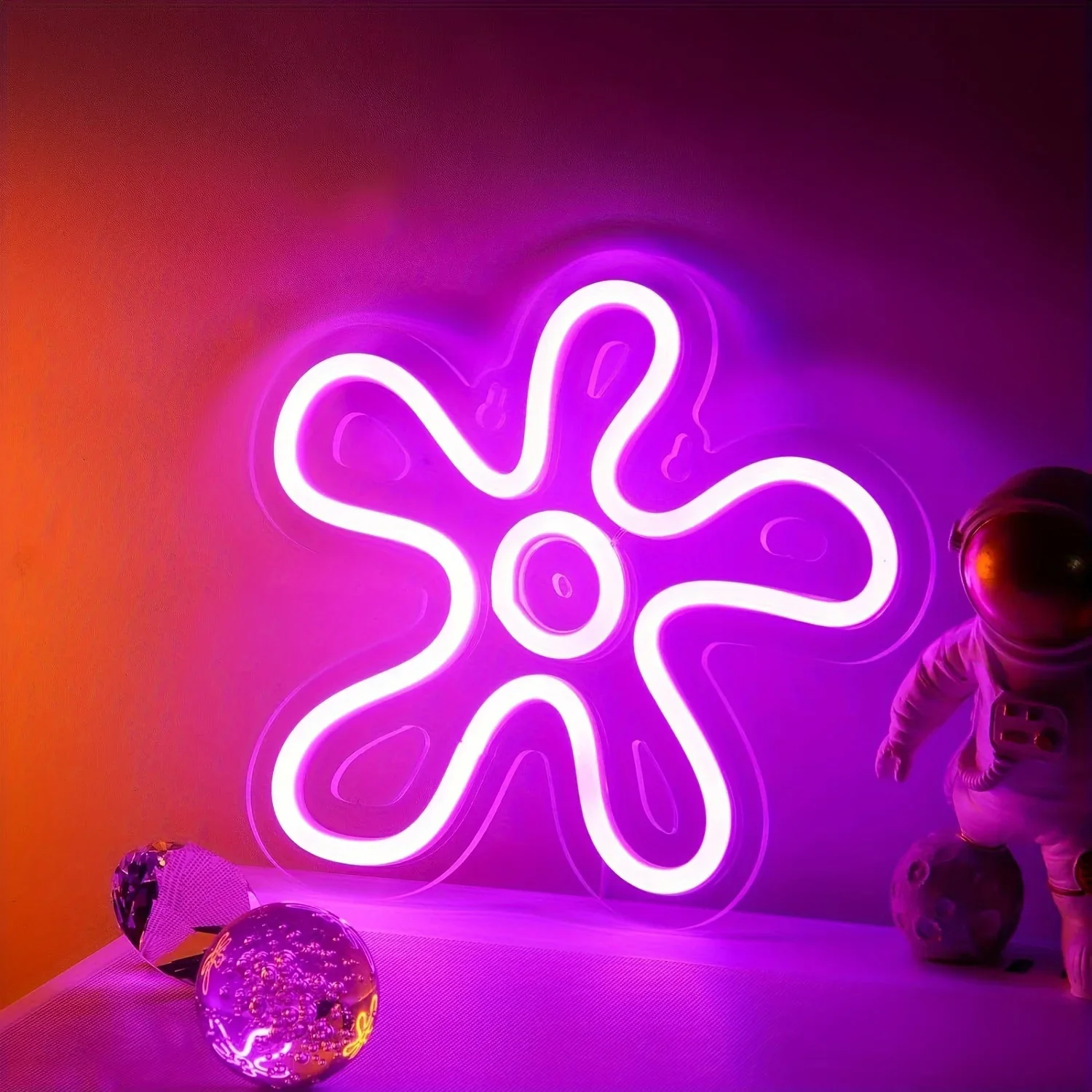 3pcs Flower Neon Sign, Flower LED Light Sign Vintage LED Sign, Flower Shaped Neon Sign Purple Blue And Yellow Bedroom Wall Decor