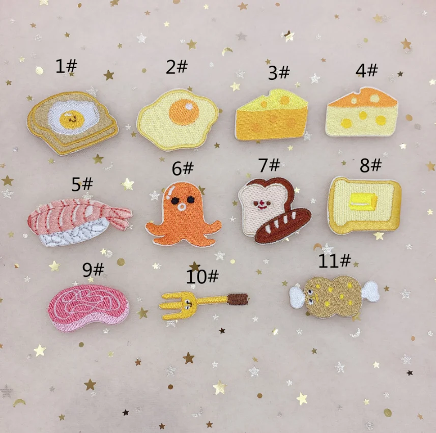 10 Pcs Stick Iron Egg Cake Bread Embroidered Patches Clothing Hat Bag Shoe Repair Material Phone Gift Box Decor DIY Accessory