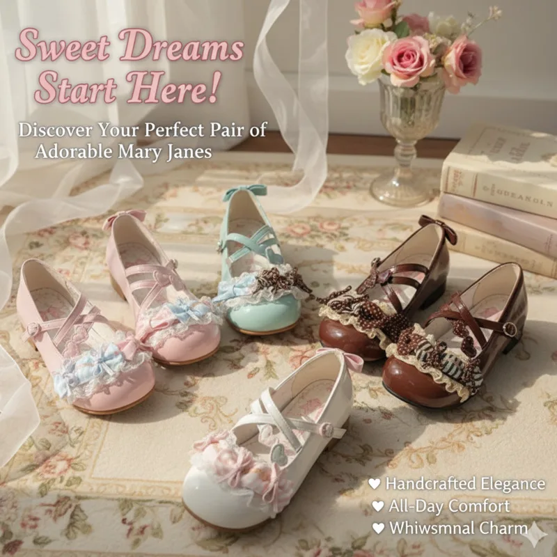 

Bow Y2K Shoes Lolita Princess Sweet Cute Lace Round Toe Low Heel Mary Jane Shoes, Sweet Cartoon Style Women Flats Shoes Gift New