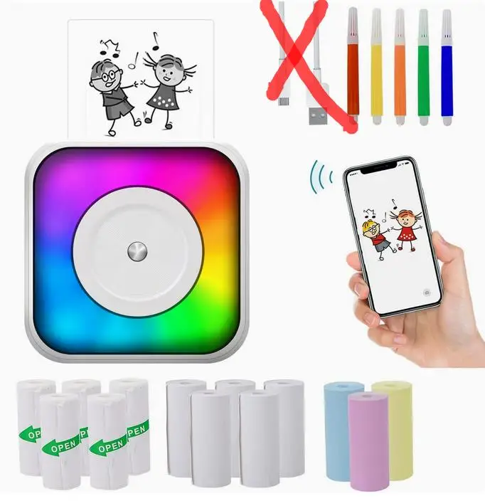 

1 Set Wireless Mini Thermal Printer Portable Inkless Sticker Printer Pocket Size Small Lightweight Cute Label Printing Machine