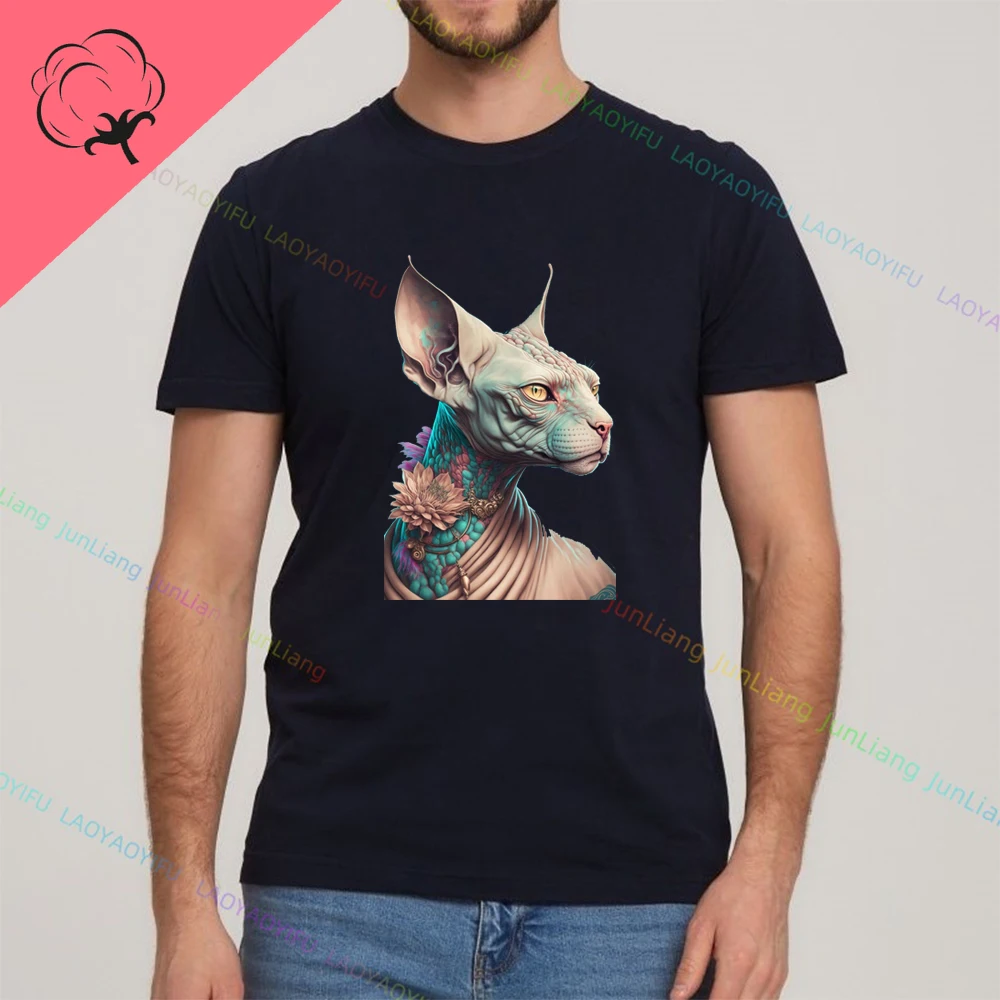 Pink Cat Funny T Shirts Egyptian Sphynx Men T-shirt Men\'s T-shirts Sphinx Vintage 100% Cotton Mens Clothes Y2k Harajuku Tops