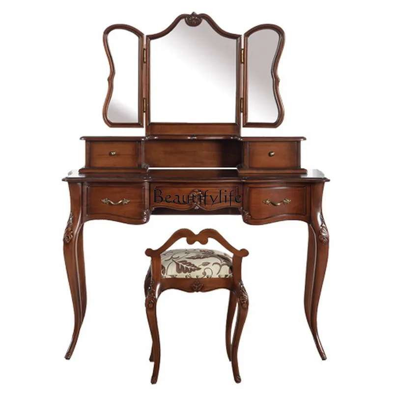 

*Dresser solid wood carving flower dresser European bedroom dressing table