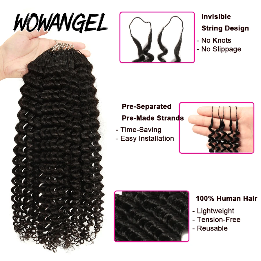 Cabello Humano Crochet Deep Wave para Trenzar Rizado Invisible Nudo Pre Separado Sin Nudo Extensiones con Hilo 4