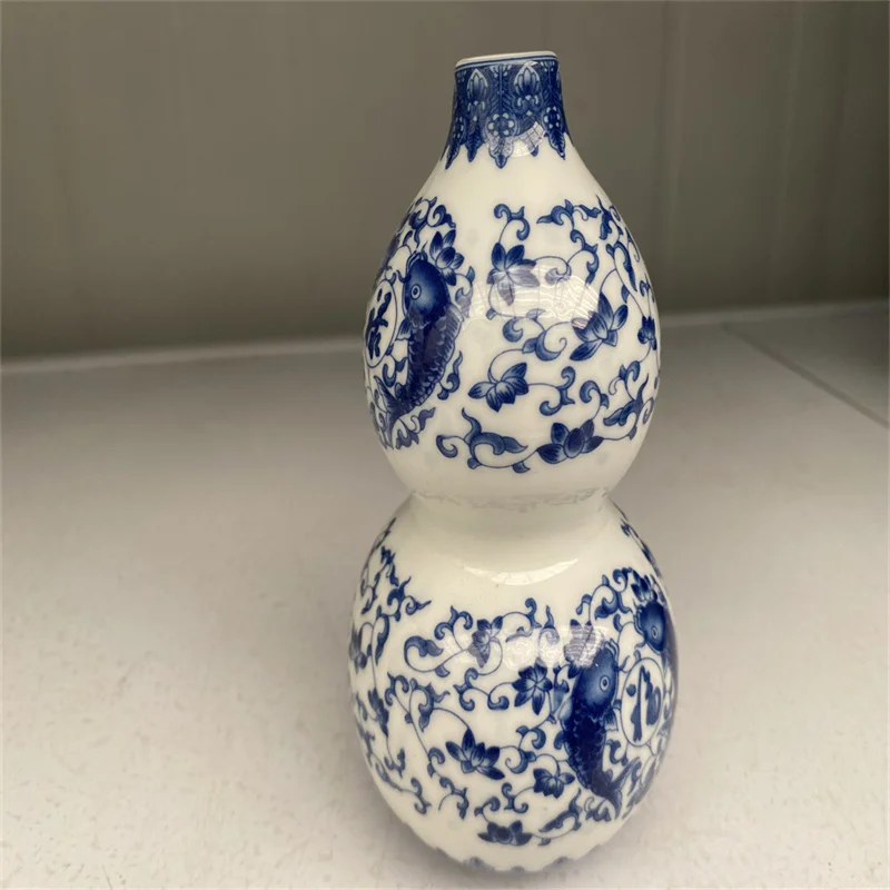 

China Old Porcelain ,Blue and white porcelain gourd bottle with lucky character pattern Vase