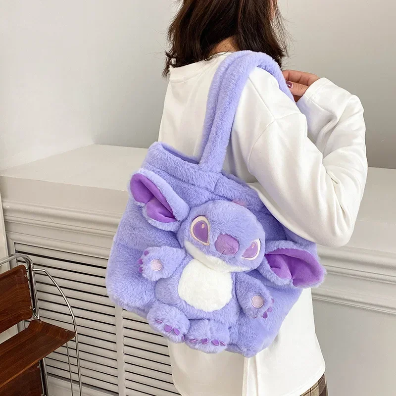 2025 New Disney Cartoon Plush Doll Shoulder Bag Sweet and Cute Stitch Strawberry Bear Soft Cute Girls Handbag