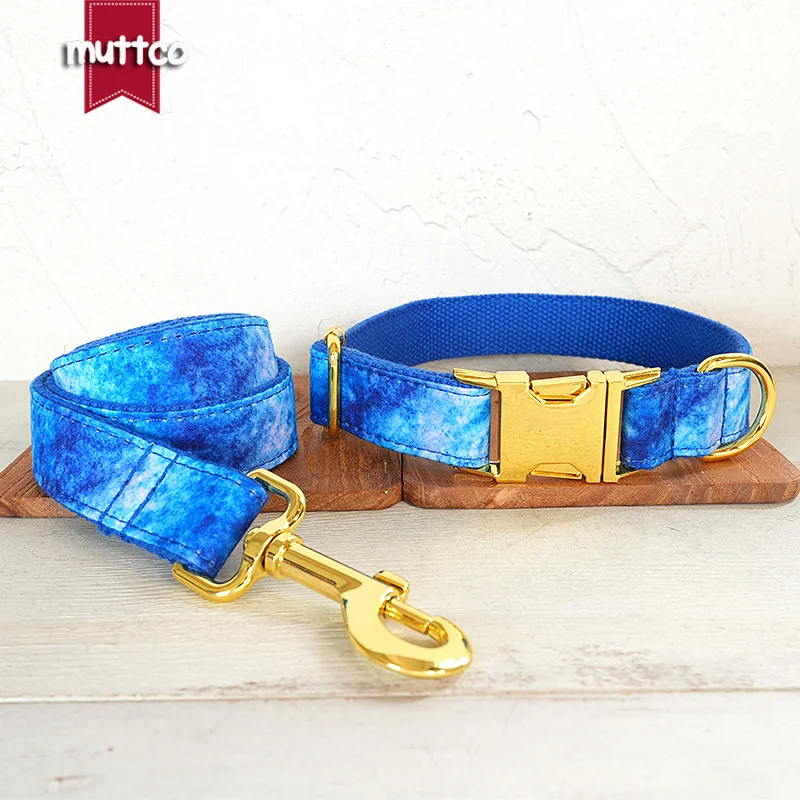 MUTTCO this dog collar is inspired by the sea BLUE AGATE Plaid is suitable for water-loving dogs 5 sizes UDC191