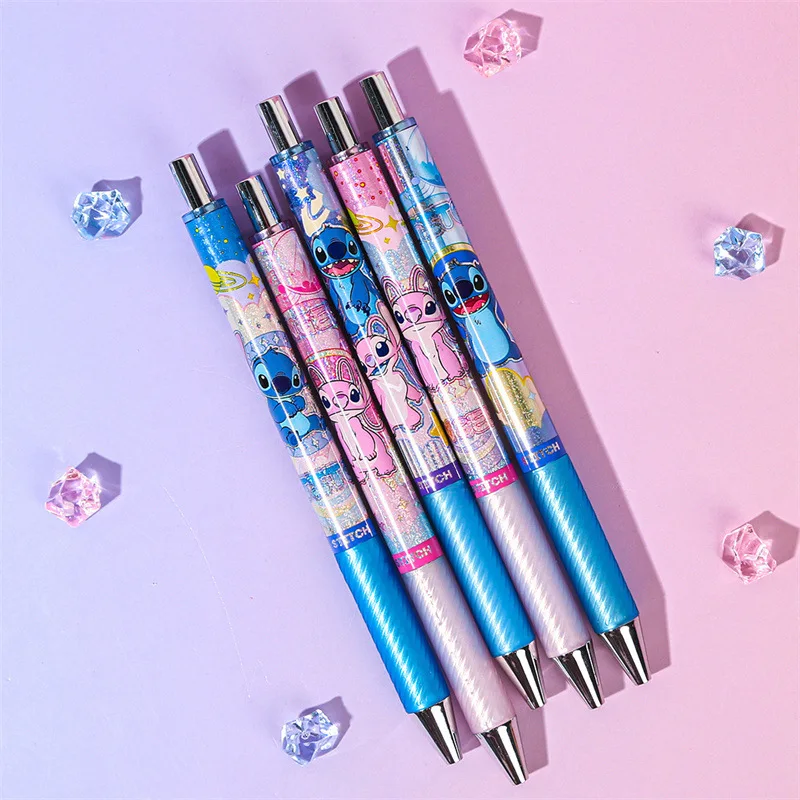 Disney Stitch 24pcs Gel Pen Lilo & Stitch Press Cartoon Patch 0.5mm Black Stationery Student Signature Pen Writing Tools