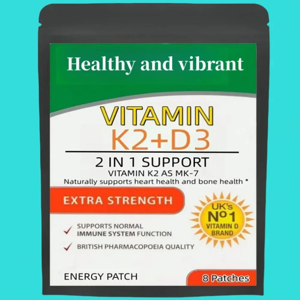 Vitamin K2 With D3 Patches,（8 Week Supply） Contains Vitamin D & K Complex Premium Non Gmo, Biotin & Folic Acid