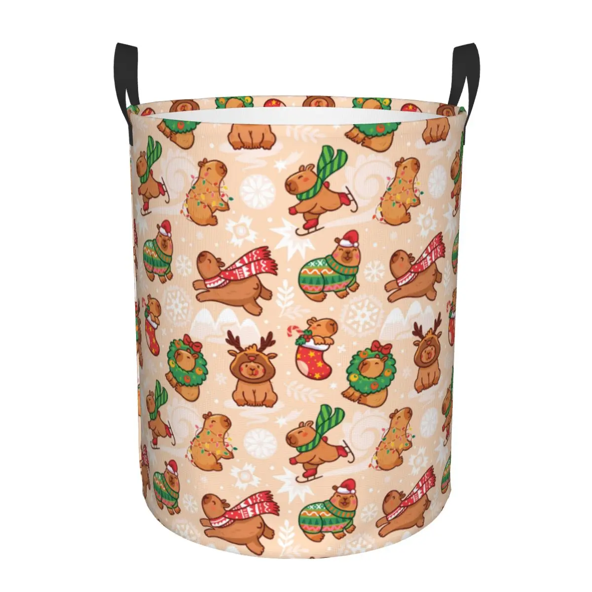

Custom Happy Capybara In The Snow Laundry Basket Collapsible Anime Clothes Hamper for Toys Storage Bag