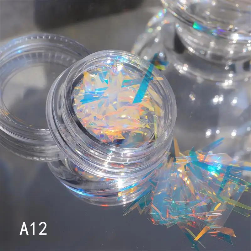 박스 네일 아트 오로라 불규칙한 셀로판 일본 레이저 스티커, 다채로운 전사지, 네일 장식 액세서리