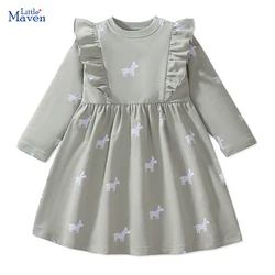 Little maven Baby Girls Kids Clothes 2024 Spring Autumn Cotton Princess Cartoon Zebra Casual Long Sleeves Dresses 2-7 year