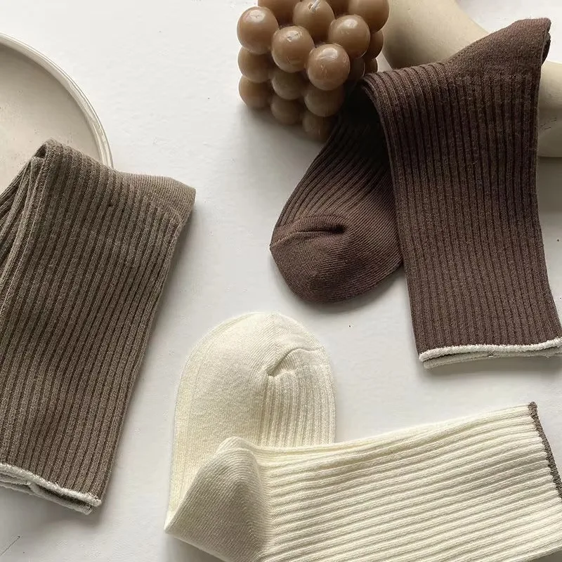 50/40/30/20/10/5 par nowych japońskich skarpetek zestaw jednokolorowe damskie skarpetki bawełniane na co dzień jesień proste damskie średniej długości Soc