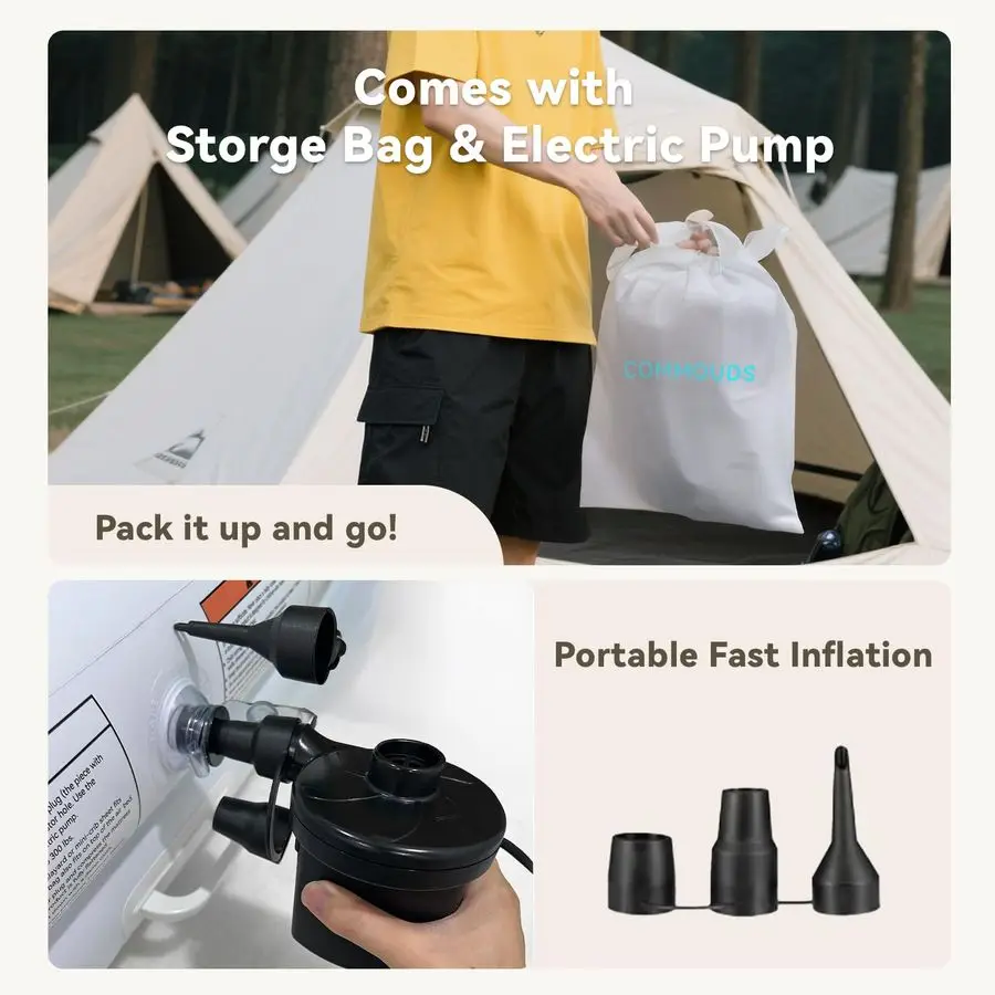 سرير سفر محمول للأطفال الصغار مع مصدات أمان، مرتبة هوائية قابلة للنفخ للأطفال مع مضخة كهربائية، مرتبة تفجير للأطفال، للغرا