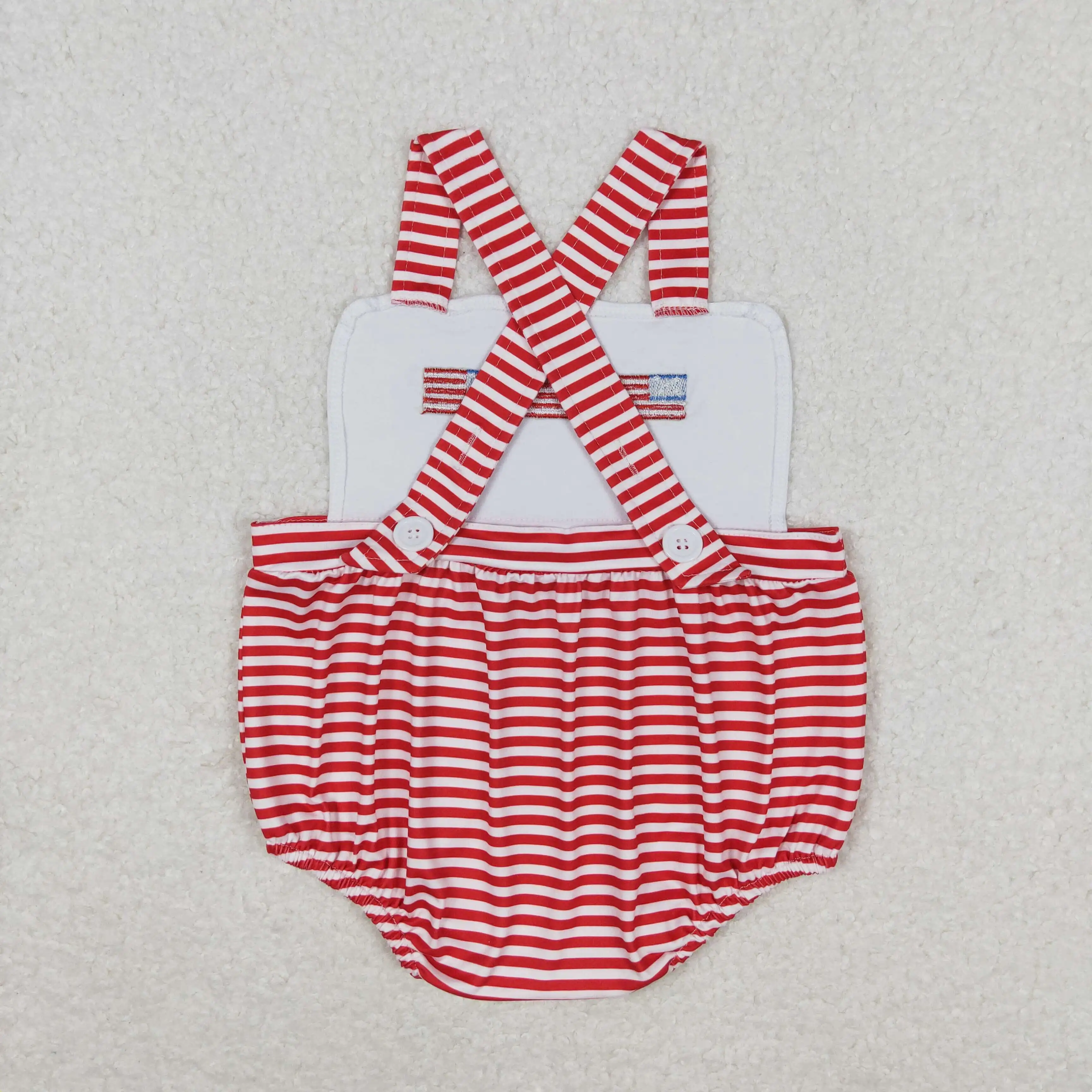 Newborn July 4th Romper Embroidery Flag Jumpsuit Toddler Kid Children Baby Boy Smocked Gingham Overall Bubble Newborn One-piece