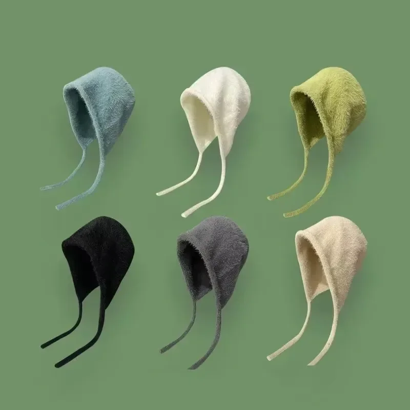 Y2K Cute Beanie Autumn Winter Women Warm Japanese Knit Hat Pile Caps Men Ear Protection Tie Pullover Hat Gorro Bonnet