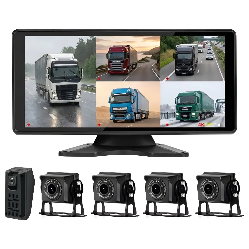 Monitor DVR para Auto con Pantalla Táctil de 10.36 Pulgadas y 5 Canales, Sistema de Cámara de Reversa HD para Camiones de 12V-24V, TV para Reposacabezas para Reversa de Vehículos