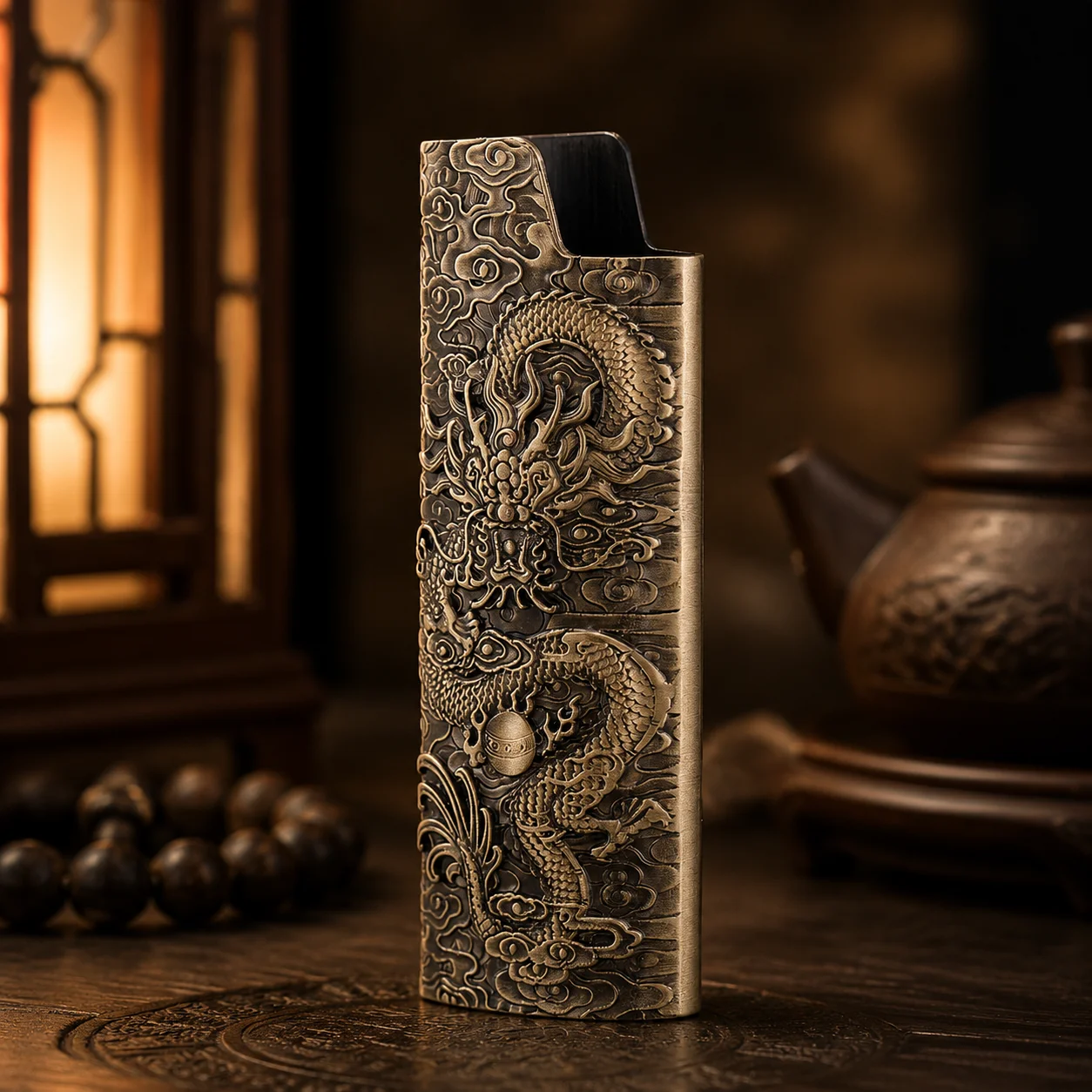 Zinc Alloy Armor Lighter Case Fit Standard BIC J6, Large Heavy Duty Protective Cover with 3D Dragon Emboss,Hard Metal J6 Shell
