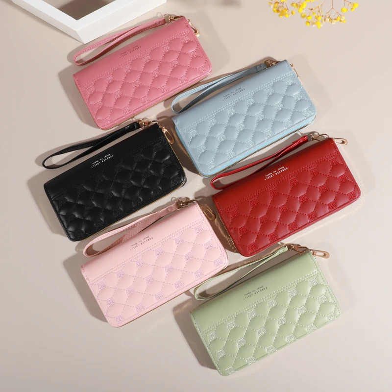 محفظة طويلة مبطنة للنساء ، قابض حول السحاب ، محفظة عملات معدنية ، فتحات بطاقات متعددة ، حقيبة هاتف محمول ، موضة #4