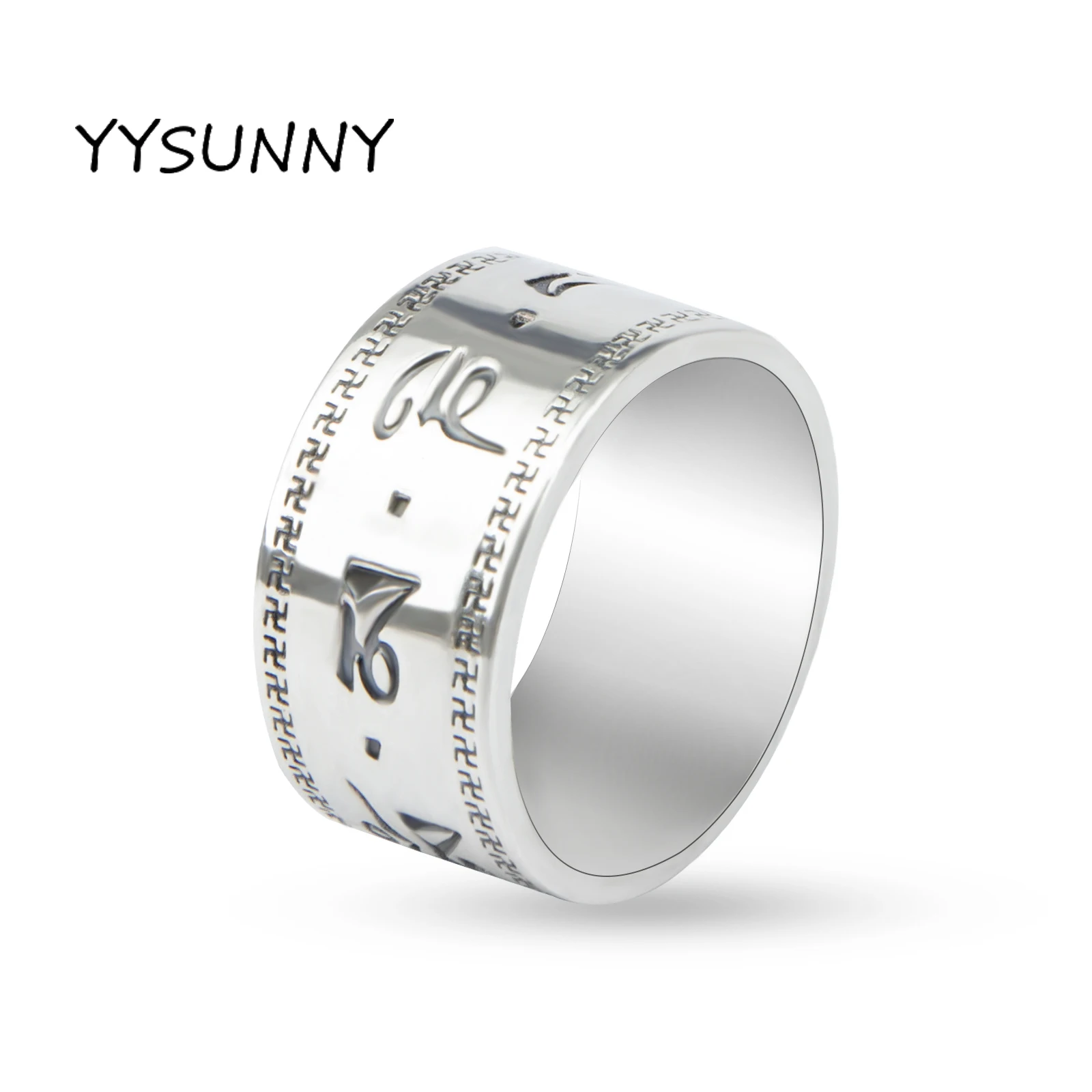 

YYSUNNY Trendy Domineering S999 Silver Punk Embossed Text Ring for Men Wedding Band Male Jewelry Personalized