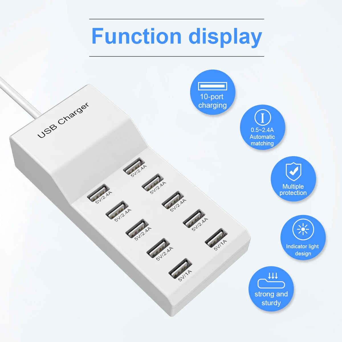 10 Ports 50W USB Charging Station QC2.0 Smart Multi USB Charger 2.4A US EU UK Plug Desktop Charger for Smartphone Tablet