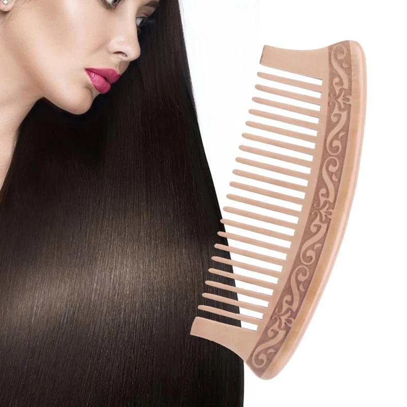 Peine dientes anchos madera, masaje madera Durazno Natural, belleza, cuidado del cabello, envío directo
