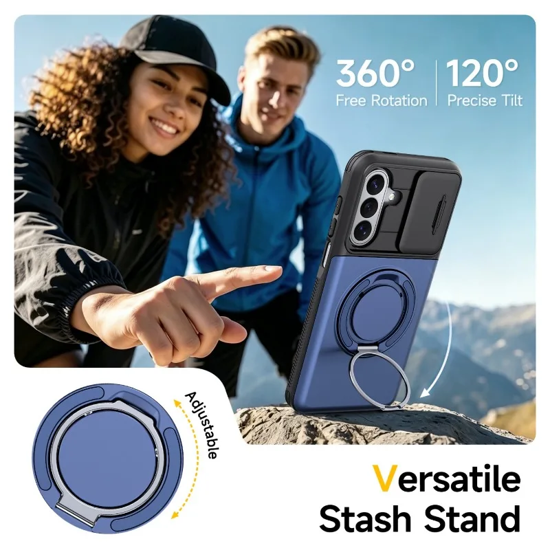 Armor Case For Samsung Galaxy S26 S25 S24 S23 S22 Ultra Plus S25FE S24FE Slide Camera Protect Ring Holder With Card Cover Funda